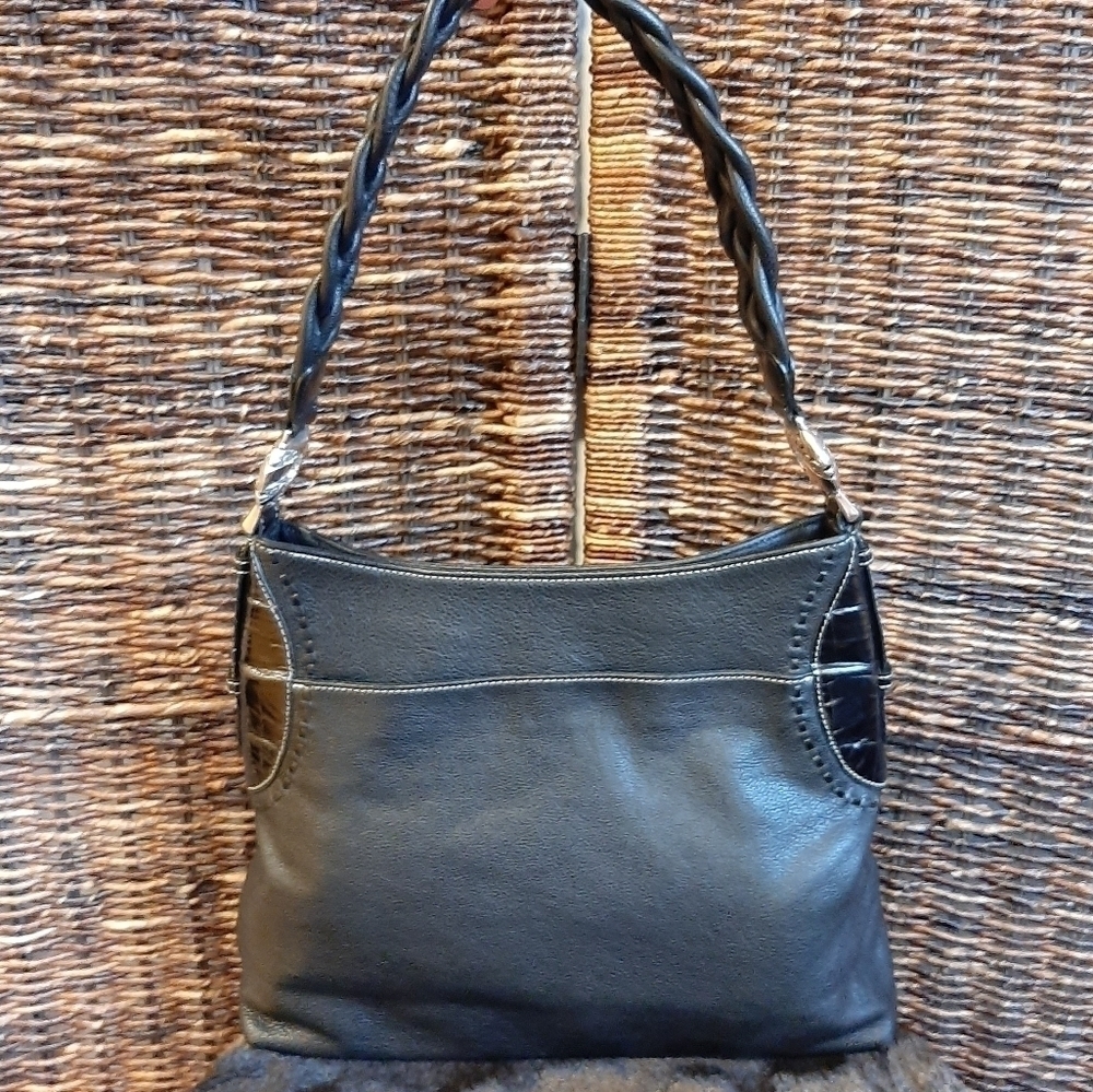 Brighton Kismet Pebbled Leather Hobo Hand Bag Black Shoulder Purse Patent Soft